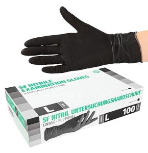 Gants en nitrile 1000 pièces 10 boites (L, Noir) Gants d'examen jetables, sans poudre, sans latex, non stériles, cuisine sanitaire, gants de nett...