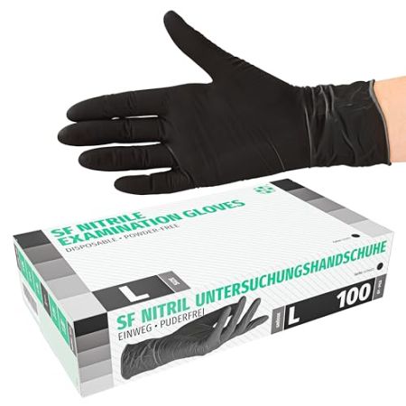 Gants en nitrile 1000 pièces 10 boites (L, Noir) Gants d'examen jetables, sans poudre, sans latex, non stériles, cuisine sanitaire, gants de nett...