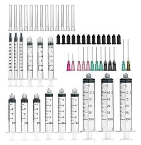 Agemore Seringue 13 Lot avec Aiguilles - 30 ML, 10 ML, 5 ML, 3 ML, seringues de 1 ML avec Aiguilles émoussées et caches de Stockage Idéal