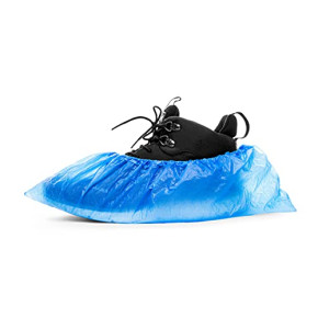Aspro Lot de 100 couvre-chaussures standard - Protection jetable en Polyéthylène chloré - Imperméable - Protections de moquette et de sol en re...
