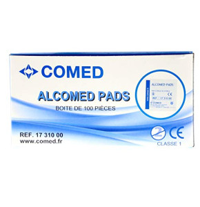 70° Alcohol Pads/Compresses Alcomed 2 boxes of 100 - Certified by France Medical Industrie