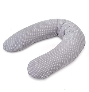 Theraline Dodo Pillow Premium 180cm - Coussin d’Allaitement en Coton avec Microbilles - Pois Gris