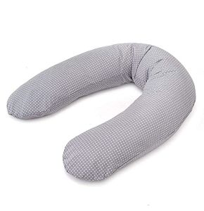 Theraline - Coussin d’Allaitement Dodo Pillow Premium 180 cm - 100% Coton, Microbilles Sileucieuses - Pois Gris