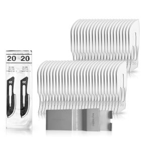 Lot de 50 Lames de Scalpel Figure 20 en Acier Carbone pour Support de Scalpel n°4 - Lames Stériles et Emballées Individuellement