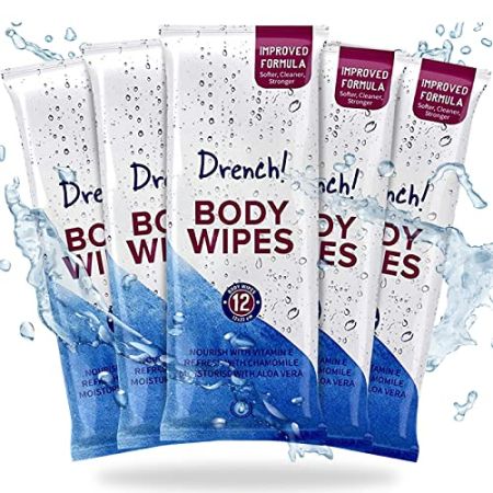 Drench! Lingettes Nettoyantes Corps - 5 Paquets de 12x Lingette Rafraichissante à L'Aloe Vera - Lingette Lavante pour Adultes et Personnes Âgées...