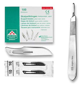 Set Avec 100 X Lames De Scalpel N° 10 - Lame Chirurgicale Stérile En Acier Au Carbone Et Manche De Scalpel Figure N° 3 En Acier Inoxydable