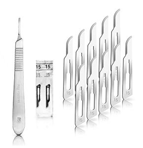 Set with 10 x Scalpel Blades no. 15 - Sterile Carbon Steel Blade and 1 x Scalpel Handle Figure no. 3 in Stainless Steel