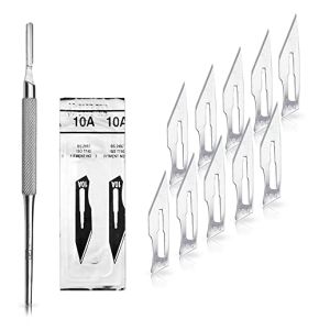 Set avec 10 x lames de scalpel N° 10A - Lame stérile en acier au carbone et 1 x May - manche de scalpel Figure N°3 avec manche rond en acier ino...