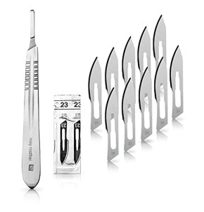 Set of 10 No. 23 Scalpel Blades + 1 No. 4 Figure Scalpel Handle - Carbon and Stainless Steel