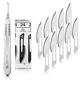 May Set of 10 No. 24 Scalpel Blades + 1 No. 4 Figure Scalpel Handle - Carbon and Stainless Steel