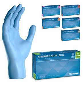 ARNOMED Gants nitrile taille M, gant nitrile bleu, 100 pièces/boîte, gants jetable non poudrés & sans latex, gants de cuisine et mecanique jetab...