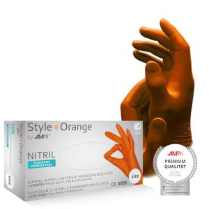 Orange Style Pack of 100 Powder-Free Nitrile Examination Gloves Size XS