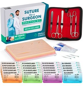 Medical Creations Suture Kit de pratique avec ebook Guide de formation - Tampon de suture en silicone réutilisable avec trousse à outils dévelop...