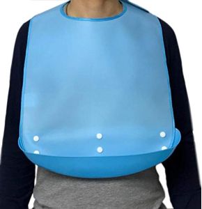 YYGMSS Bavoir Adulte en Silicone Imperméable, Avec Poche Ramasse-miettes Amovible en Option,Protection Vêtements Adultes Femme Homme, Bleu Recupe...