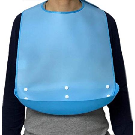 YYGMSS Bavoir Adulte en Silicone Imperméable, Avec Poche Ramasse-miettes Amovible en Option,Protection Vêtements Adultes Femme Homme, Bleu Recupe...