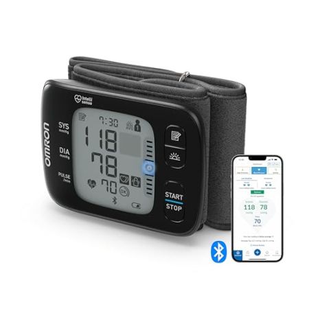 OMRON RS7 Intelli IT Tensiomètre Au Poignet Avec Connexion Bluetooth, Compatible Avec Smartphones, Validé Cliniquement, Portable, Mémoire 2 Util...