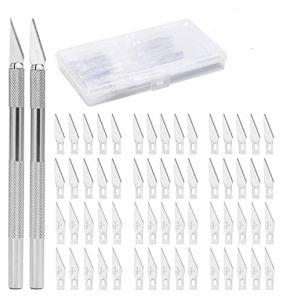 ZITFRI 2 Pcs Scalpel avec 60 Lames de Rechange - Cutter de précision Scalpel de Découpe en Acier Inoxydable Couteau pour Découpe de Modelisme Pa...