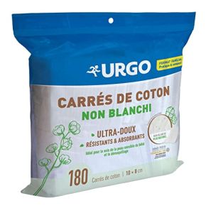 Urgo - Carrés de coton - Ultra-doux Absorbants - Coton de qualité certifiée OEKO-TEX® Non Blanchi - 180 unités