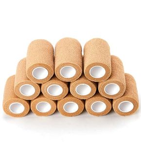 Bande Cohesive Bandage Autoadhésif Elastique 7.5cm x 450cm, Bandage Medical pour Premiers Secours Sports, 12 Rouleaux (Beige)