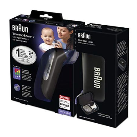 Braun ThermoScan 7 thermomètre auriculaire avec Age Precision - Black Edition et Braun Boitier de Protection pour Thermometre