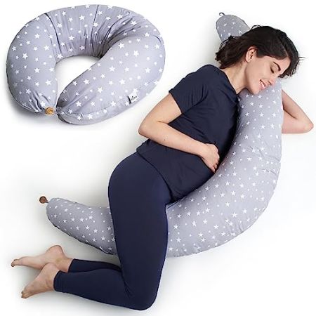 Niimo Alpha XXL Multifunctional Pregnancy & Nursing Pillow (Gray-White Stars)