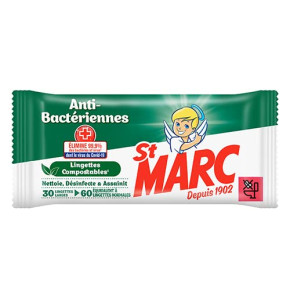 ST MARC Lingettes Nettoyantes et Désinfectantes Antibactériennes, Compostables- 30 Lingettes Extra-Larges