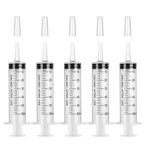 Seringue dosage plastique 60ml - Embout longue - Mesure liquides, alimentation animale, jardinage - Hyber&Cara (5 pièces)