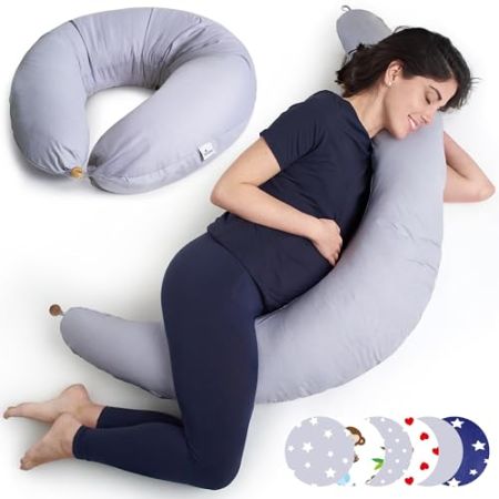 Niimo Coussin de Grossesse et d'allaitement XXL - Housse de Coussin Maternité 100% Coton, Distingué par Deux Prix en 2022, Lavable, Coussin d'all...