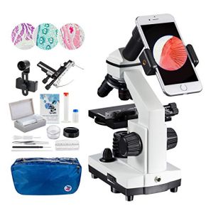 MAXLAPTER 2000x Microscope règle Mobile à LED de Microscope Optique de Laboratoire avec Lames de Microscope préparées et Vierges Adaptateur de ...