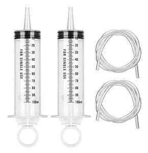 Hyber&Cara 2 pièces Seringue de dosage 100ml, grande seringue en plastique avec tuyau 100cm en PVC pour aspiration d'huile de boîte, frein de pur...