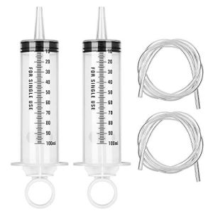 Hyber&Cara 2 Pieces 100ml Dosage Syringe, Large Plastic Syringe with 100cm PVC Tube for Oil Extraction from Cans