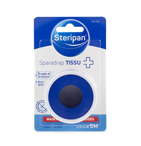Steripan - Sparadrap Tissu - Souple Et Résistant - Sans Latex - Se Découpe Sans Ciseaux - Maintien Des Compresses - 5m x 2,5cm