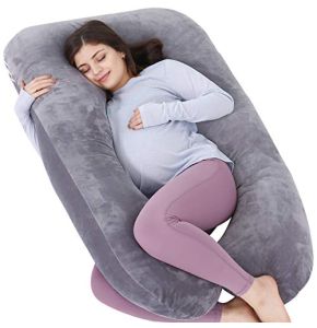 AS AWESLING U-Shaped Pregnancy Pillow with Velvet Cover (Gray)