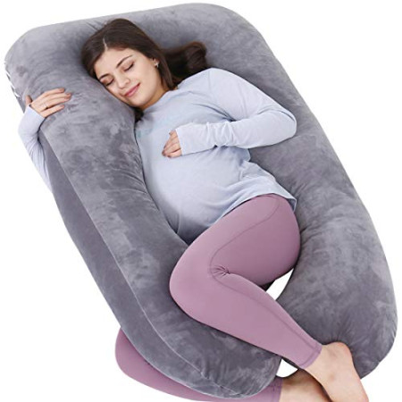 AS AWESLING U-Shaped Pregnancy Pillow with Velvet Cover (Gray)