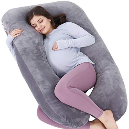 AS AWESLING Coussin de Grossesse en Forme de U pour Femme Enceinte avec Housse en Velours amovibl (Gris)