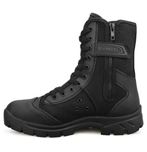 QUNLON Men's Black Military Boots Tactical Airsoft Combat Boots with Side Zipper, Motorcycle Boots for Outdoor Activities