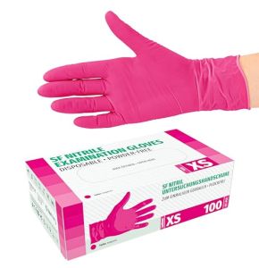 Nitrile Gloves Box of 100 Pieces (XS, Magenta) - Disposable Examination Gloves