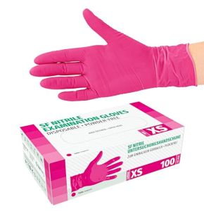 Gants en nitrile Boîte de 100 pièces (XS, Magenta) Gants d'examen jetables, sans poudre, sans latex, non stériles, médicaux, tatouage, gants, ?...