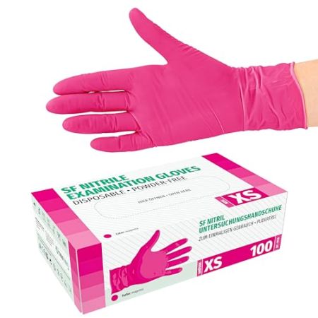 Gants en nitrile Boîte de 100 pièces (XS, Magenta) Gants d'examen jetables, sans poudre, sans latex, non stériles, médicaux, tatouage, gants, ?...