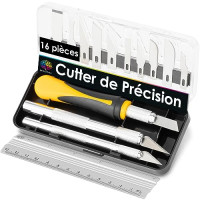 OfficeTree Scalpel de Découpe Set - 16 Pièce - Cutter de Précision avec 3 Scalpel de Precision Différents et 13 Lames - Cuter Précision pour K...