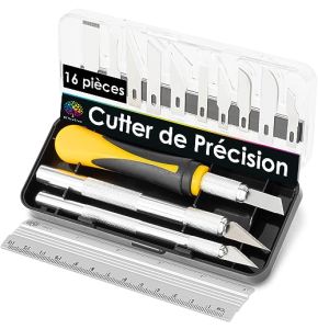 OfficeTree Scalpel de Découpe Set - 16 Pièce - Cutter de Précision avec 3 Scalpel de Precision Différents et 13 Lames - Cuter Précision pour K...