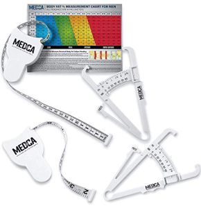 Set of 2 Measuring Tapes and Calipers for Body - Body Fat Analyzer and BMI Measurement Tool, White MEDca