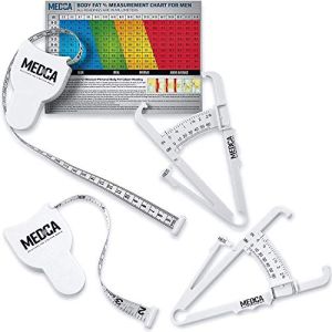 Set of 2 Measuring Tapes and Calipers for Body - Body Fat Analyzer and BMI Measurement Tool, White MEDca