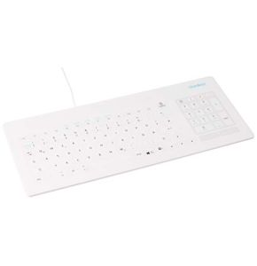 Cleankeys CK5 USB Filaire (DE) Clavier en Verre capacitif intégré/Numblock étanche désinfectable Gorilla Glass