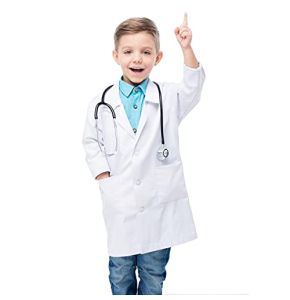 Waflyer Blouse de Laboratoire Enfant, Blouse Blanche Coton Chimie, Garçon & Fille Manche Longue Blouse de Médecin Médical avec Poche et Bout...