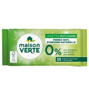Lingettes nettoyantes multi-usages Maison Verte - 70 pièces - Biodégradables - Hypoallergéniques - Sans allergènes - Sans additifs