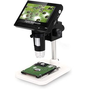 WADEO Microscope Numérique avec Écran LCD 1000 x 10,9 cm - Loupe Vidéo Électronique USB avec 8 Lumières LED Réglables et Rechargeables - Supp...