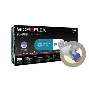 Ansell Microflex LifeStar EC 93-868 Gants d’Examen Jetables, Premiers Soins, Usage Médical, Double Protection, Taille M, Blanc/Bleu (100 Gants)