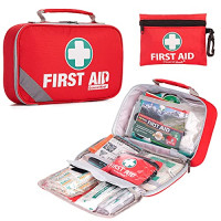 First Aid Kit (215 pieces) + Mini First Aid Kit (43 pieces) - Home, Car, Camping, Office, Travel - Red
