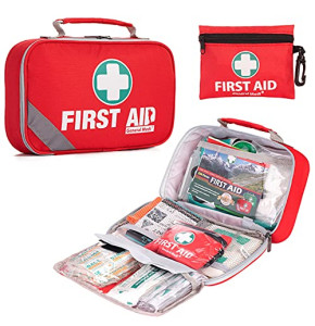 First Aid Kit (215 pieces) + Mini First Aid Kit (43 pieces) - Home, Car, Camping, Office, Travel - Red
